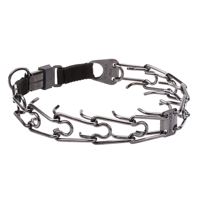 Black Stainless Steel Pinch Prong Collar with Center-Plate and Click-Lock Buckle (3.2 mm x 20 ½ inches)