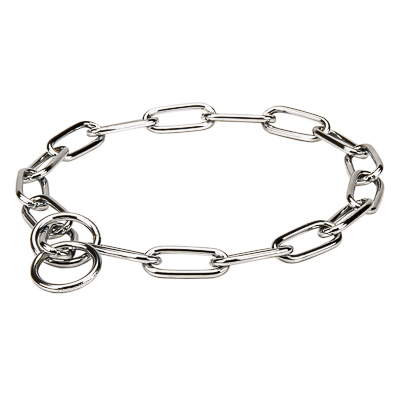 Chrome Plated Long Link Chain Collar with Fur Saving Chain - 4.0 mm